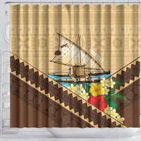 Personalised Bula Vinaka Fiji Drua Shower Curtain Fijian Traditional Canoe Tapa Cloth Beige LT14 - Polynesian Pride