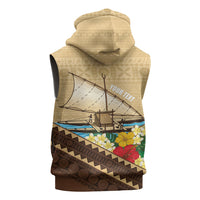 Personalised Bula Vinaka Fiji Drua Sleeveless Zip Hoodie Fijian Traditional Canoe Tapa Cloth Beige LT14 - Polynesian Pride