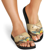 Personalised Bula Vinaka Fiji Drua Slide Sandals Fijian Traditional Canoe Tapa Cloth Beige LT14 - Polynesian Pride