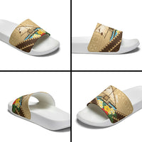 Personalised Bula Vinaka Fiji Drua Slide Sandals Fijian Traditional Canoe Tapa Cloth Beige LT14 - Polynesian Pride