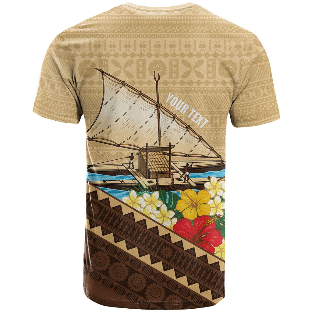 Personalised Bula Vinaka Fiji Drua T Shirt Fijian Traditional Canoe Tapa Cloth Beige LT14 - Polynesian Pride