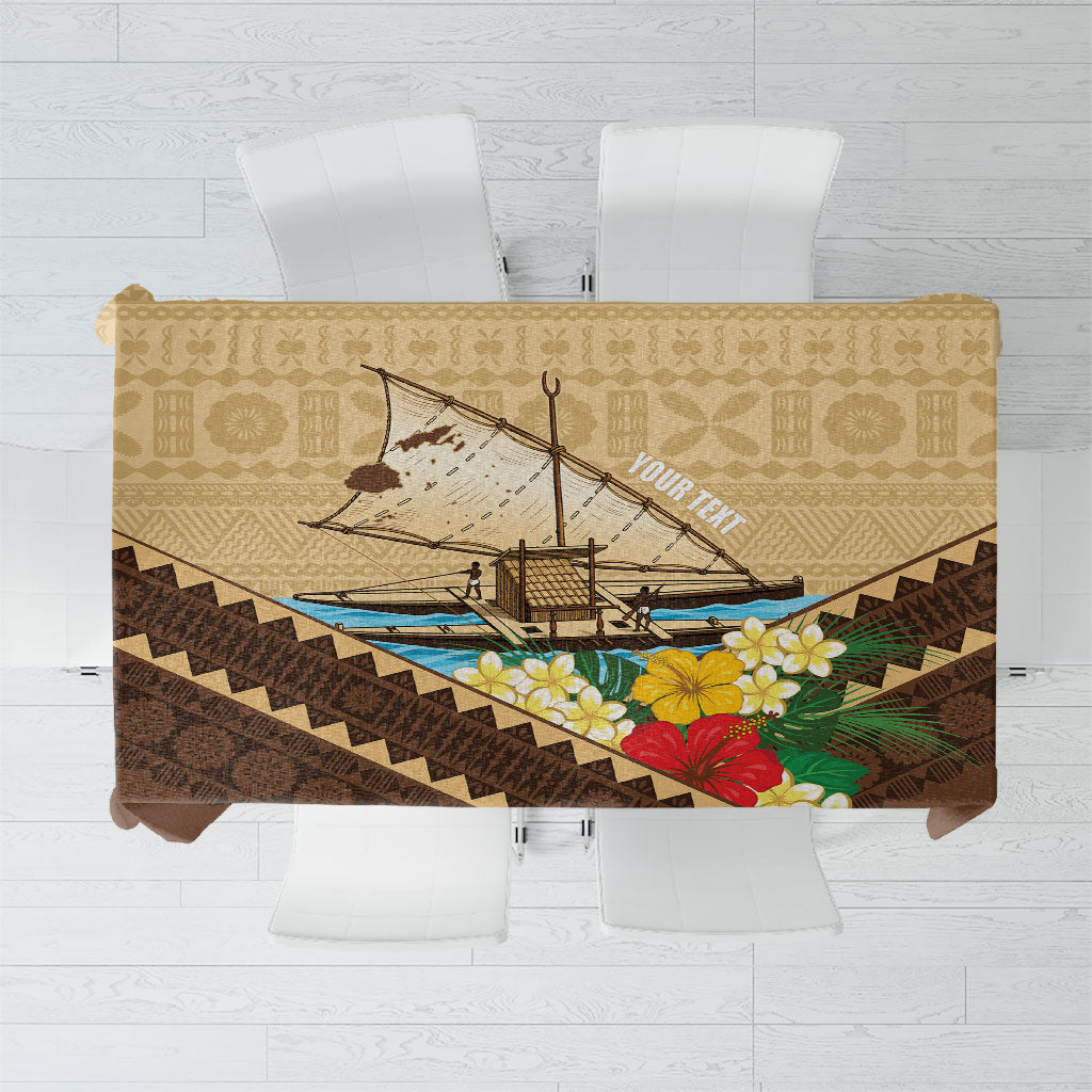 Personalised Bula Vinaka Fiji Drua Tablecloth Fijian Traditional Canoe Tapa Cloth Beige LT14 Beige - Polynesian Pride