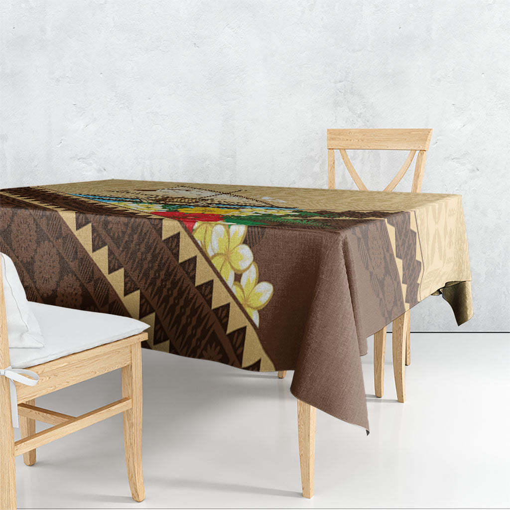 Personalised Bula Vinaka Fiji Drua Tablecloth Fijian Traditional Canoe Tapa Cloth Beige LT14 - Polynesian Pride