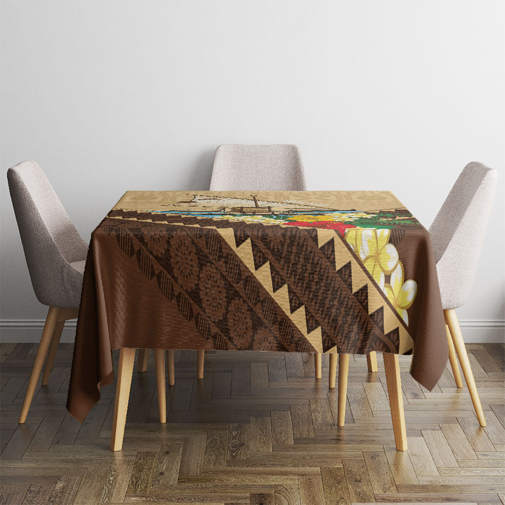 Personalised Bula Vinaka Fiji Drua Tablecloth Fijian Traditional Canoe Tapa Cloth Beige LT14 - Polynesian Pride