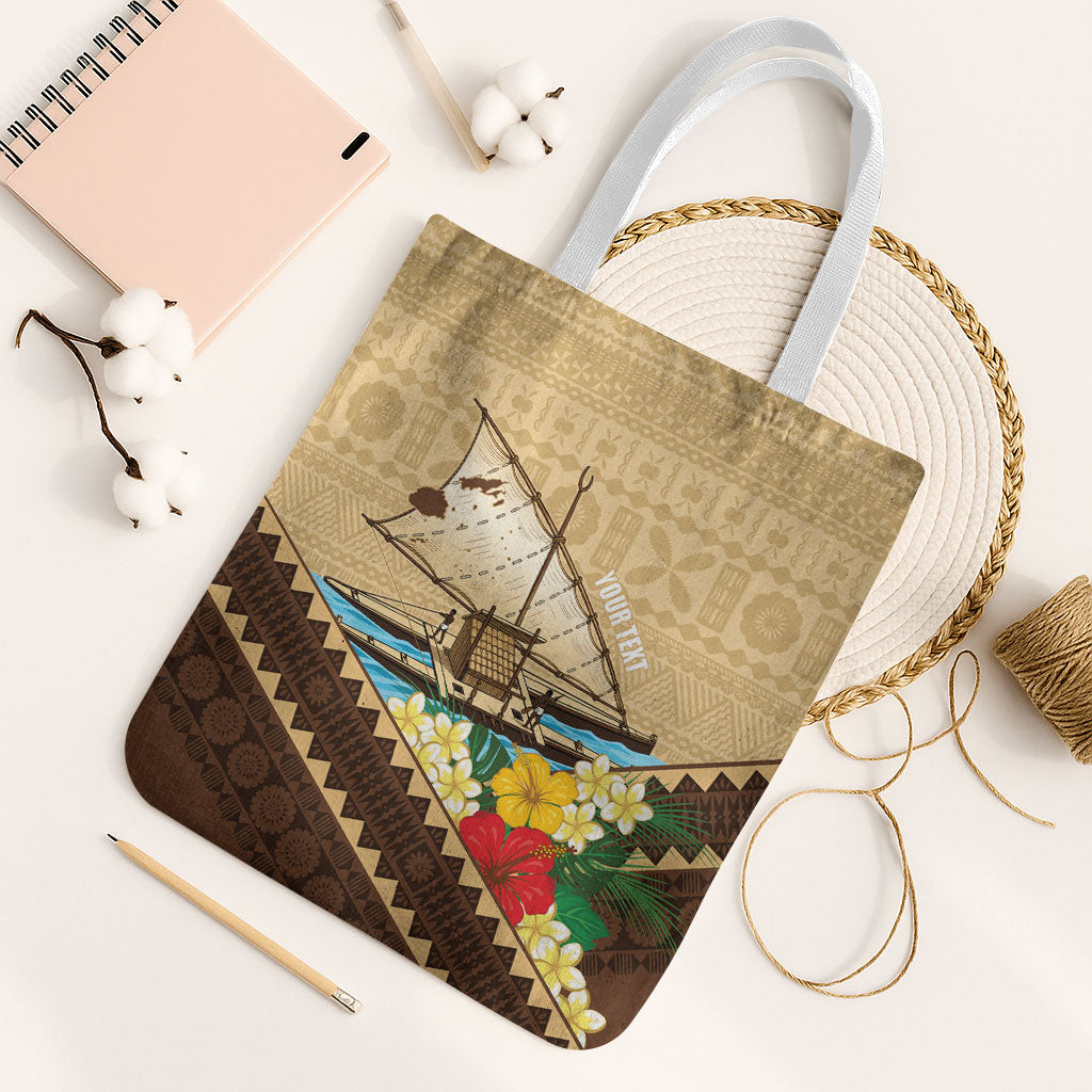 Personalised Bula Vinaka Fiji Drua Tote Bag Fijian Traditional Canoe Tapa Cloth Beige LT14 White Strap One Size Beige - Polynesian Pride