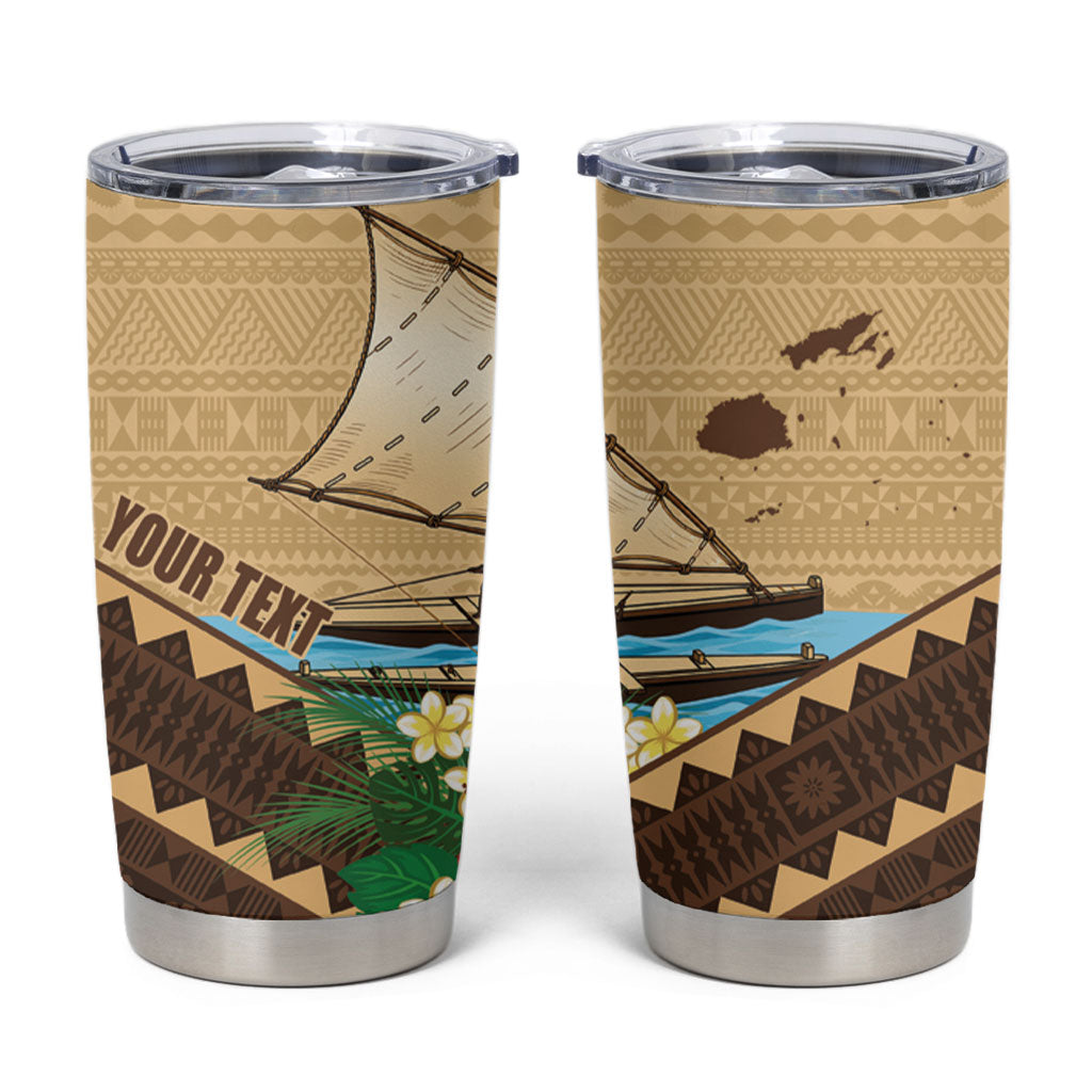 Personalised Bula Vinaka Fiji Drua Tumbler Cup Fijian Traditional Canoe Tapa Cloth Beige LT14 Beige - Polynesian Pride