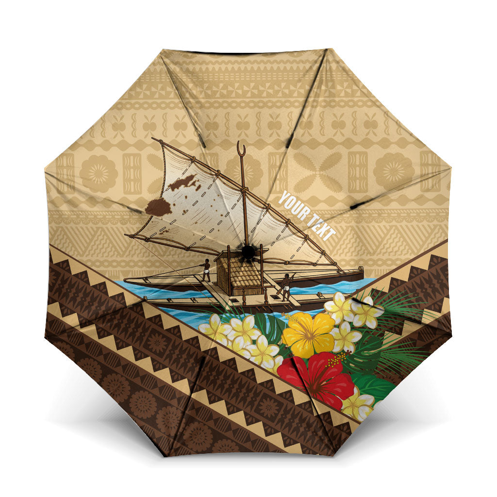 Personalised Bula Vinaka Fiji Drua Umbrella Fijian Traditional Canoe Tapa Cloth Beige LT14 One Size Folded 11.42 inch Opened Diameter 37.4 inch Beige - Polynesian Pride