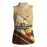 Personalised Bula Vinaka Fiji Drua Women Sleeveless Polo Shirt Fijian Traditional Canoe Tapa Cloth Beige LT14 Female Beige - Polynesian Pride