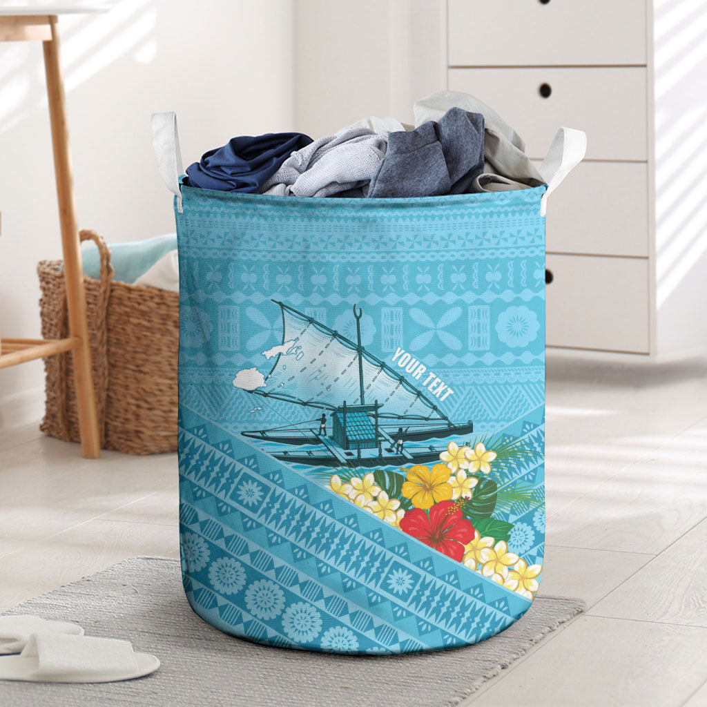 Personalised Bula Vinaka Fiji Drua Laundry Basket Fijian Traditional Canoe Tapa Cloth Blue LT14 Blue - Polynesian Pride
