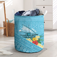 Personalised Bula Vinaka Fiji Drua Laundry Basket Fijian Traditional Canoe Tapa Cloth Blue LT14 Blue - Polynesian Pride