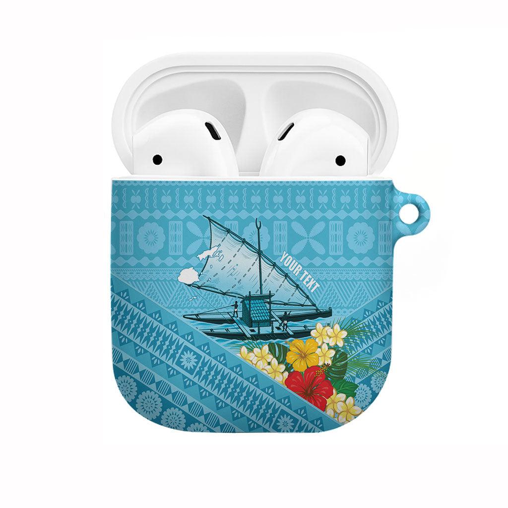 Personalised Bula Vinaka Fiji Drua AirPods Case Fijian Traditional Canoe Tapa Cloth Blue LT14 Blue - Polynesian Pride
