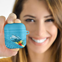 Personalised Bula Vinaka Fiji Drua AirPods Case Fijian Traditional Canoe Tapa Cloth Blue LT14 - Polynesian Pride
