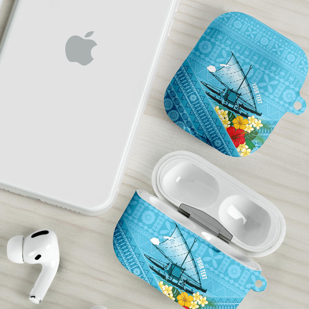 Personalised Bula Vinaka Fiji Drua AirPods Case Fijian Traditional Canoe Tapa Cloth Blue LT14 - Polynesian Pride