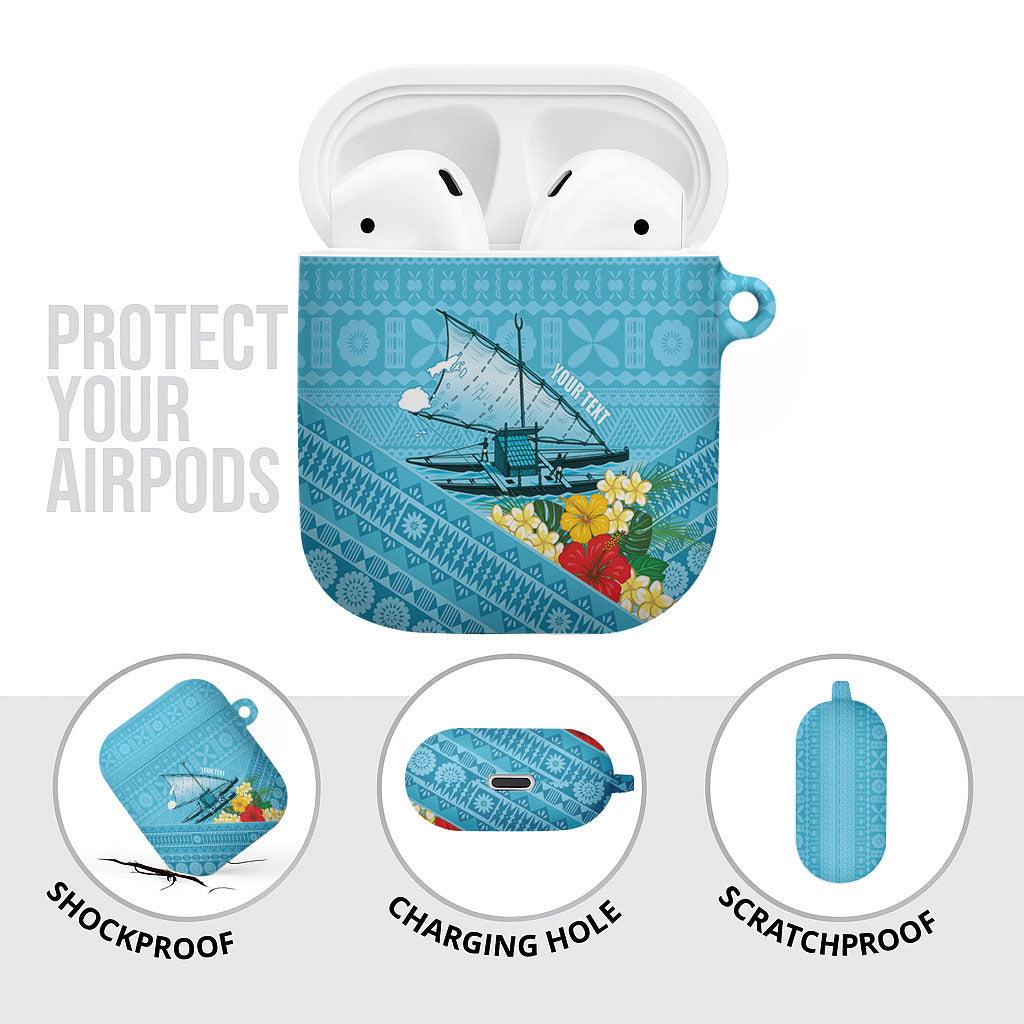 Personalised Bula Vinaka Fiji Drua AirPods Case Fijian Traditional Canoe Tapa Cloth Blue LT14 - Polynesian Pride