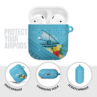 Personalised Bula Vinaka Fiji Drua AirPods Case Fijian Traditional Canoe Tapa Cloth Blue LT14 - Polynesian Pride