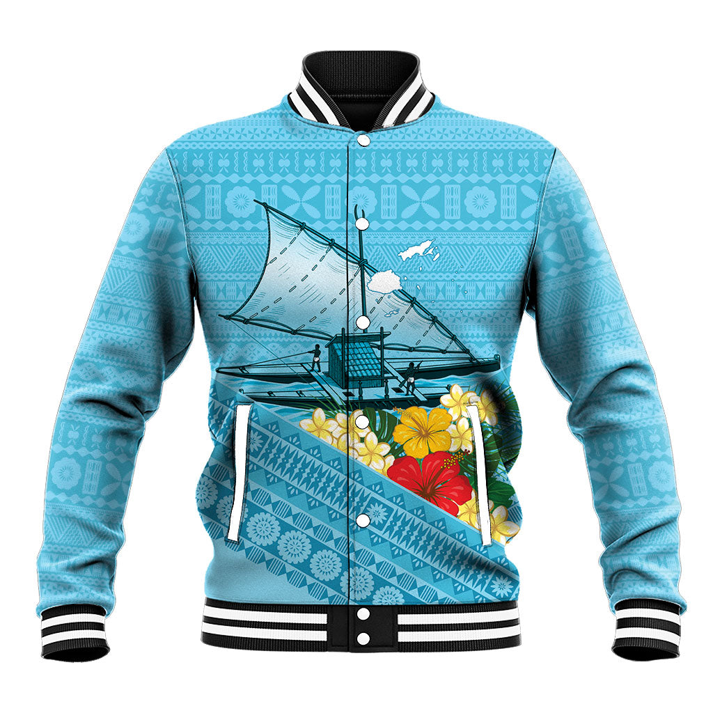 Personalised Bula Vinaka Fiji Drua Baseball Jacket Fijian Traditional Canoe Tapa Cloth Blue LT14 Unisex Blue - Polynesian Pride