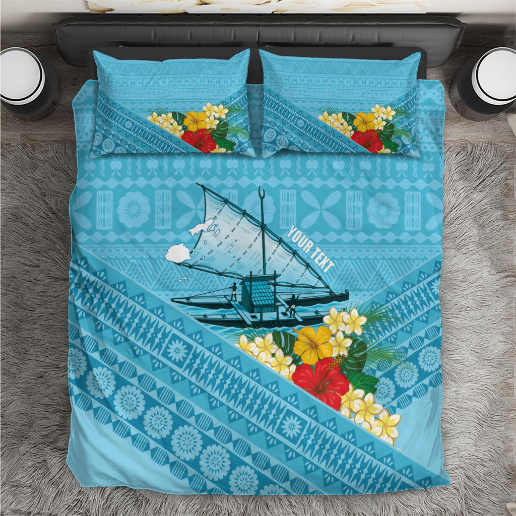 Personalised Bula Vinaka Fiji Drua Bedding Set Fijian Traditional Canoe Tapa Cloth Blue LT14 Blue - Polynesian Pride