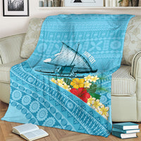 Personalised Bula Vinaka Fiji Drua Blanket Fijian Traditional Canoe Tapa Cloth Blue LT14 - Polynesian Pride