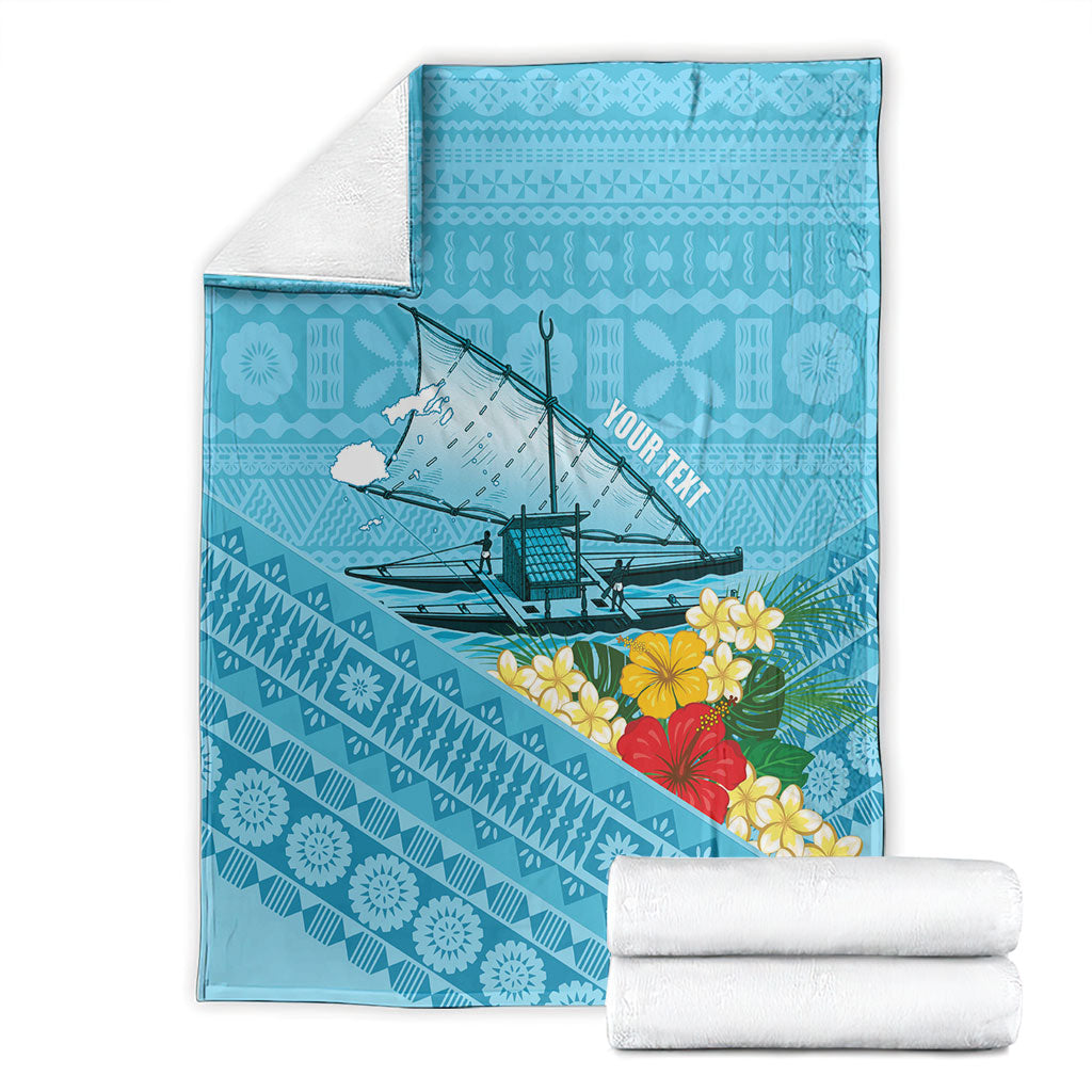 Personalised Bula Vinaka Fiji Drua Blanket Fijian Traditional Canoe Tapa Cloth Blue LT14 - Polynesian Pride