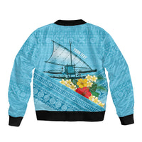 Personalised Bula Vinaka Fiji Drua Bomber Jacket Fijian Traditional Canoe Tapa Cloth Blue LT14 - Polynesian Pride
