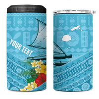 Personalised Bula Vinaka Fiji Drua 4 in 1 Can Cooler Tumbler Fijian Traditional Canoe Tapa Cloth Blue LT14 One Size: 16 oz Blue - Polynesian Pride
