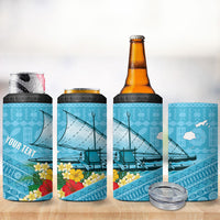 Personalised Bula Vinaka Fiji Drua 4 in 1 Can Cooler Tumbler Fijian Traditional Canoe Tapa Cloth Blue LT14 - Polynesian Pride