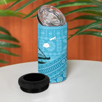 Personalised Bula Vinaka Fiji Drua 4 in 1 Can Cooler Tumbler Fijian Traditional Canoe Tapa Cloth Blue LT14 - Polynesian Pride