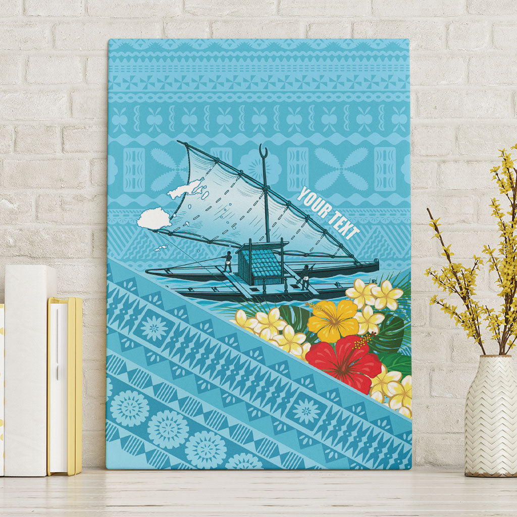 Personalised Bula Vinaka Fiji Drua Canvas Wall Art Fijian Traditional Canoe Tapa Cloth Blue LT14 Without Frame Blue - Polynesian Pride