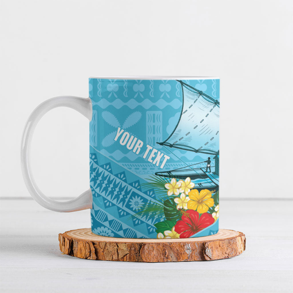 Personalised Bula Vinaka Fiji Drua Ceramic Mug Fijian Traditional Canoe Tapa Cloth Blue LT14 Blue - Polynesian Pride