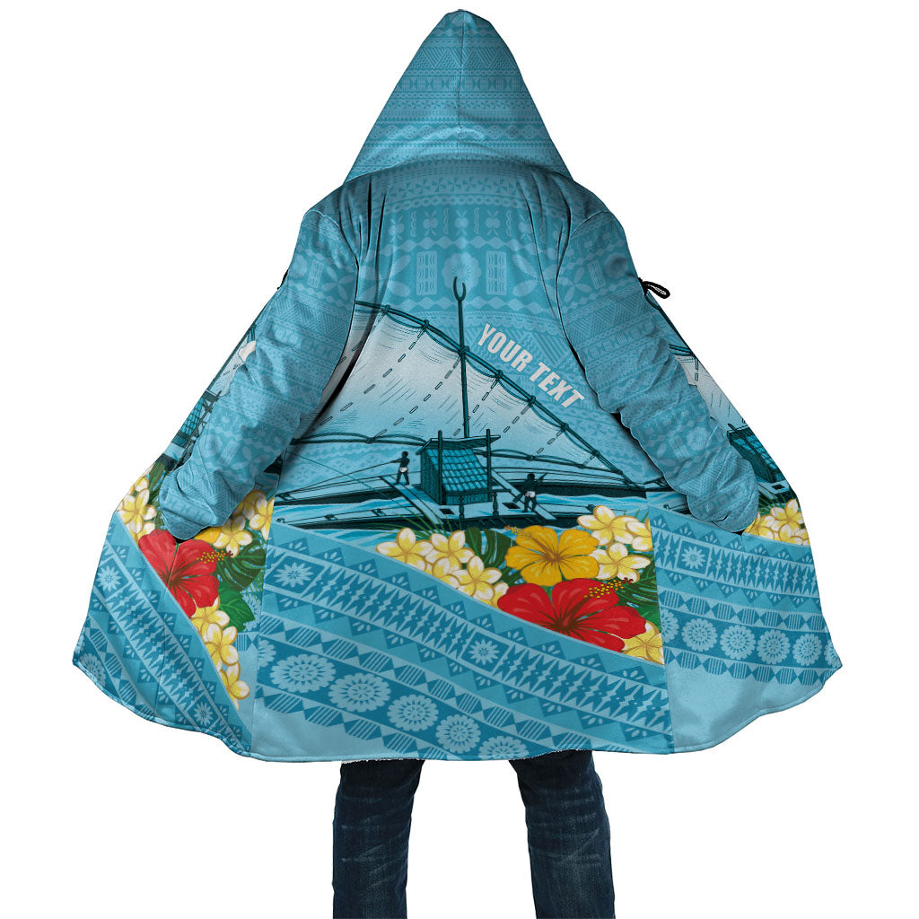 Personalised Bula Vinaka Fiji Drua Cloak Fijian Traditional Canoe Tapa Cloth Blue LT14 Unisex Blue - Polynesian Pride