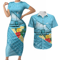 Personalised Bula Vinaka Fiji Drua Couples Matching Short Sleeve Bodycon Dress and Hawaiian Shirt Fijian Traditional Canoe Tapa Cloth Blue LT14 Blue - Polynesian Pride