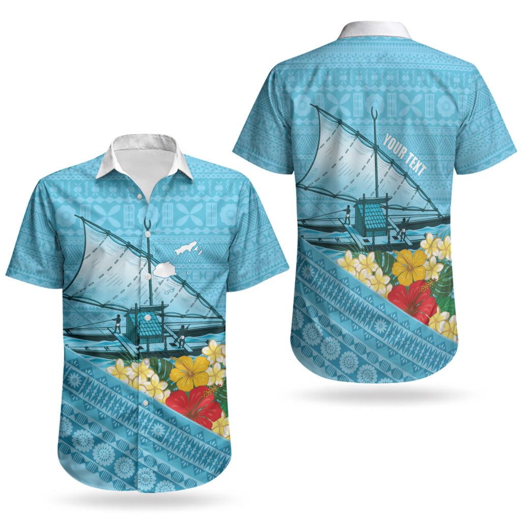 Personalised Bula Vinaka Fiji Drua Couples Matching Tank Maxi Dress and Hawaiian Shirt Fijian Traditional Canoe Tapa Cloth Blue LT14 - Polynesian Pride