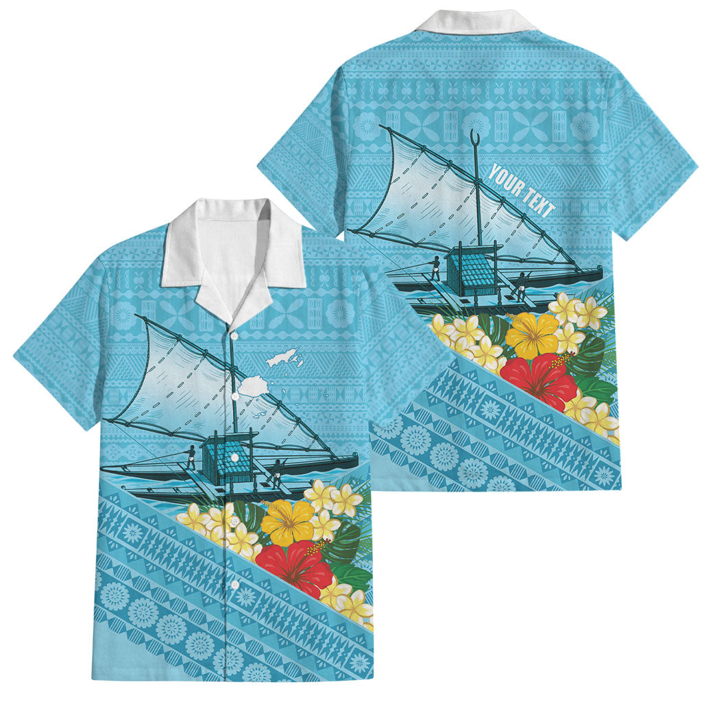 Personalised Bula Vinaka Fiji Drua Family Matching Mermaid Dress and Hawaiian Shirt Fijian Traditional Canoe Tapa Cloth Blue LT14 Dad's Shirt - Short Sleeve Blue - Polynesian Pride