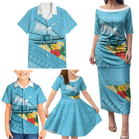 Personalised Bula Vinaka Fiji Drua Family Matching Puletasi and Hawaiian Shirt Fijian Traditional Canoe Tapa Cloth Blue LT14 - Polynesian Pride