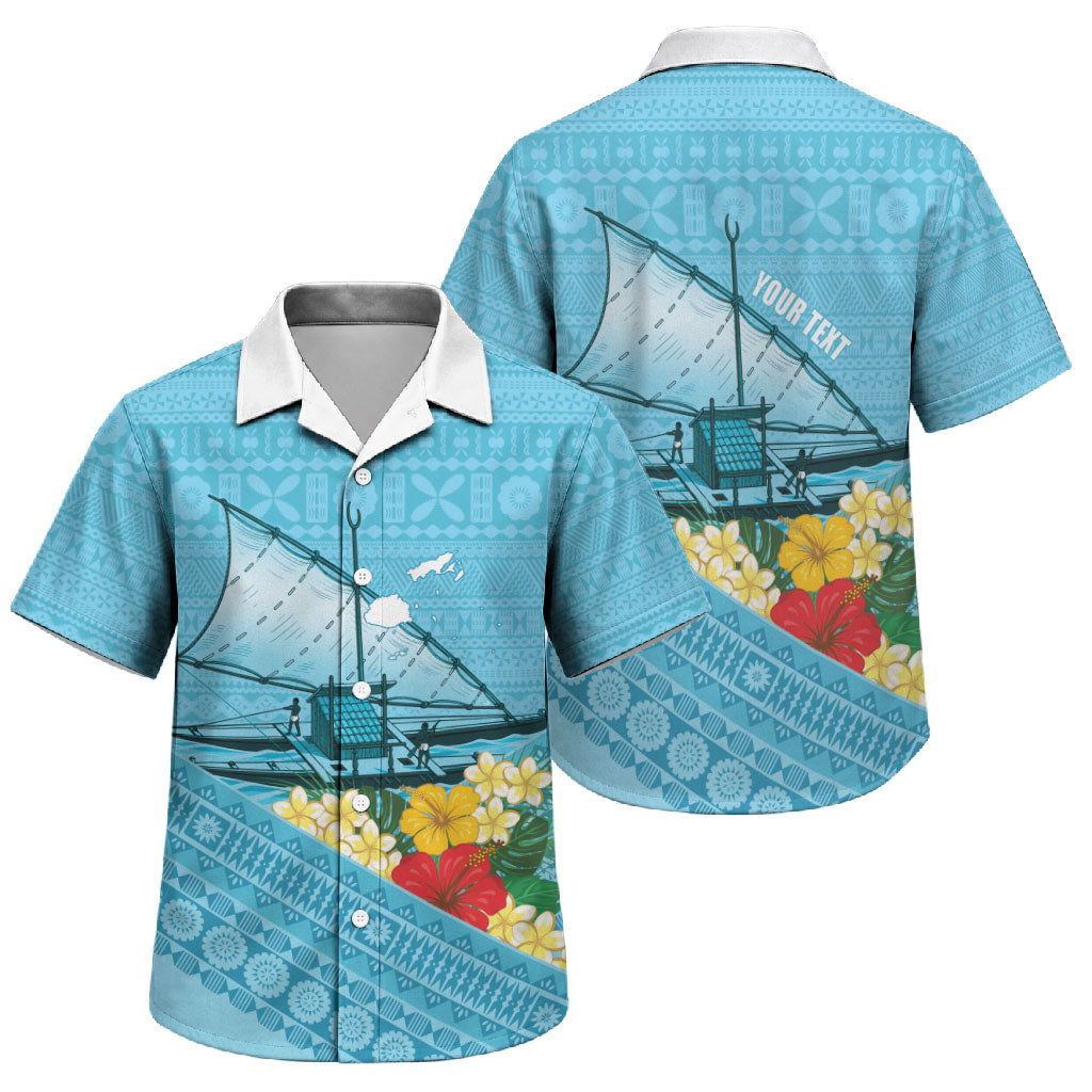 Personalised Bula Vinaka Fiji Drua Family Matching Puletasi and Hawaiian Shirt Fijian Traditional Canoe Tapa Cloth Blue LT14 Son's Shirt Blue - Polynesian Pride
