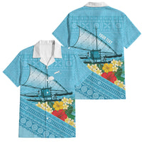 Personalised Bula Vinaka Fiji Drua Family Matching Summer Maxi Dress and Hawaiian Shirt Fijian Traditional Canoe Tapa Cloth Blue LT14 Dad's Shirt - Short Sleeve Blue - Polynesian Pride