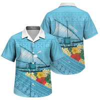 Personalised Bula Vinaka Fiji Drua Family Matching Tank Maxi Dress and Hawaiian Shirt Fijian Traditional Canoe Tapa Cloth Blue LT14 Son's Shirt Blue - Polynesian Pride