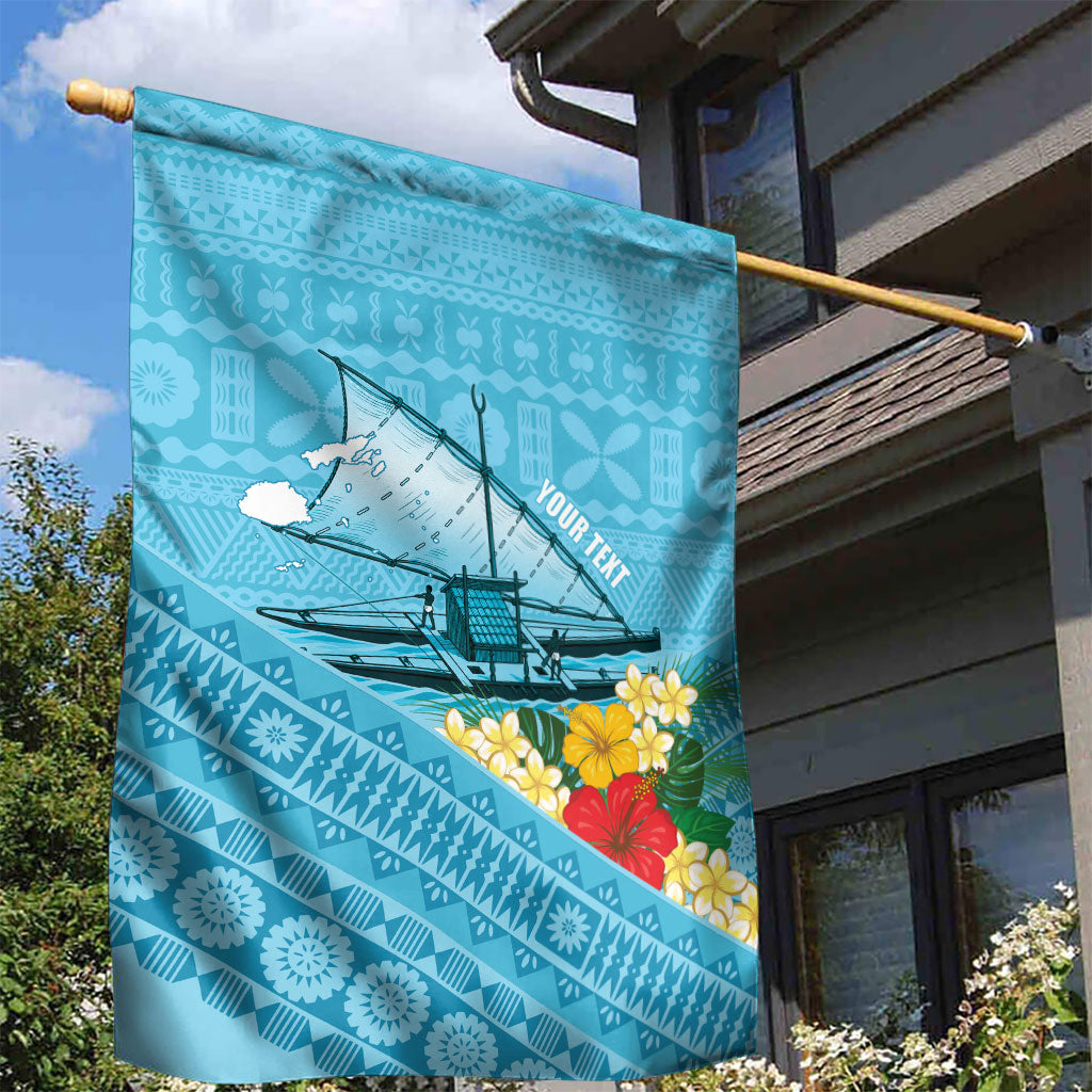 Personalised Bula Vinaka Fiji Drua Garden Flag Fijian Traditional Canoe Tapa Cloth Blue LT14 - Polynesian Pride
