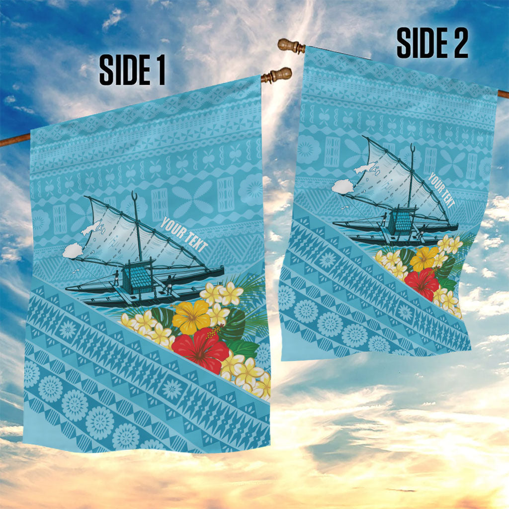 Personalised Bula Vinaka Fiji Drua Garden Flag Fijian Traditional Canoe Tapa Cloth Blue LT14 - Polynesian Pride