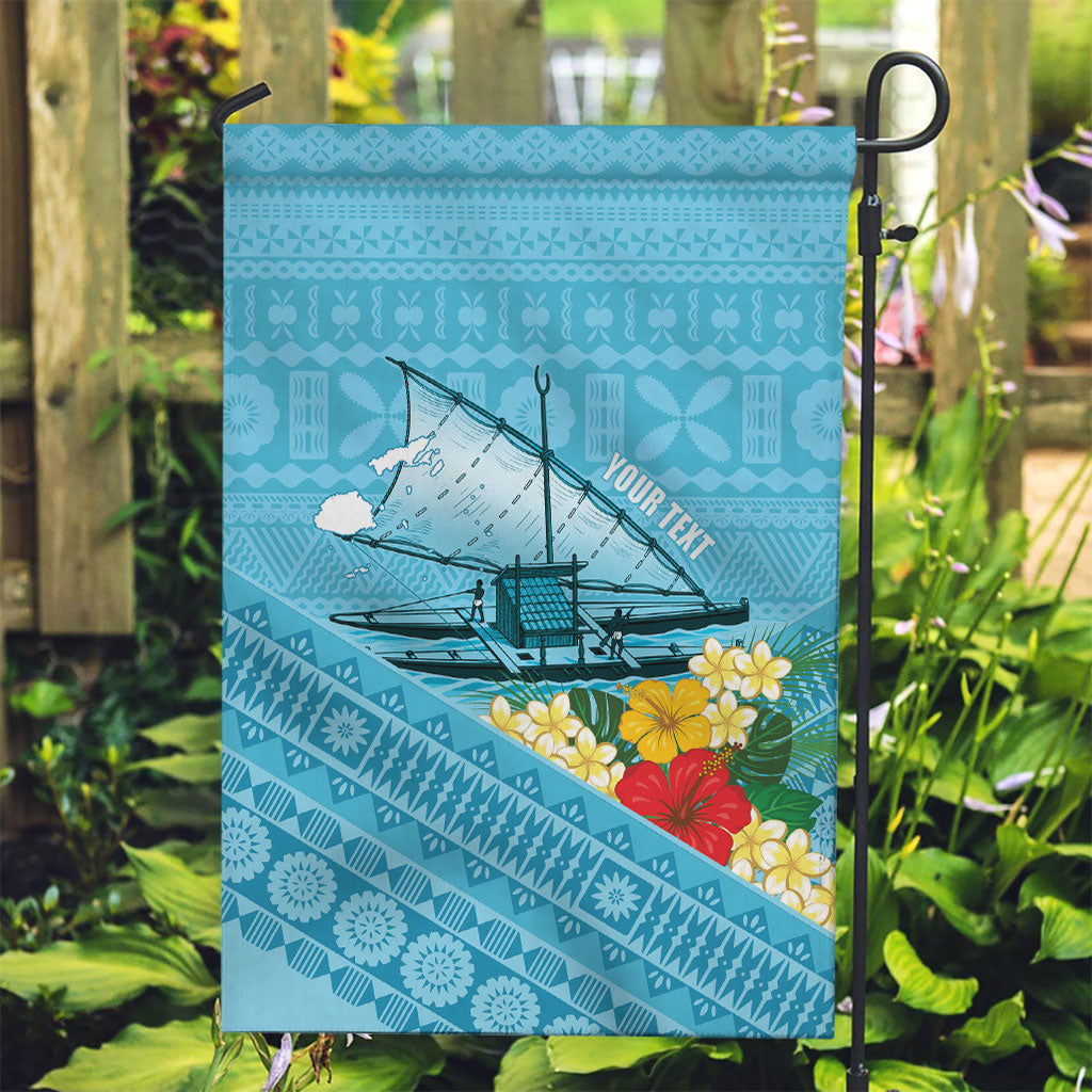 Personalised Bula Vinaka Fiji Drua Garden Flag Fijian Traditional Canoe Tapa Cloth Blue LT14 Garden Flag Blue - Polynesian Pride