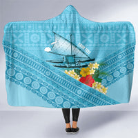 Personalised Bula Vinaka Fiji Drua Hooded Blanket Fijian Traditional Canoe Tapa Cloth Blue LT14 One Size Blue - Polynesian Pride