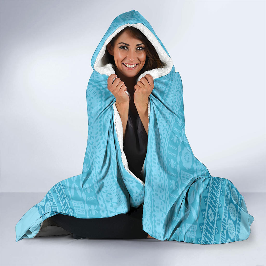 Personalised Bula Vinaka Fiji Drua Hooded Blanket Fijian Traditional Canoe Tapa Cloth Blue LT14 - Polynesian Pride