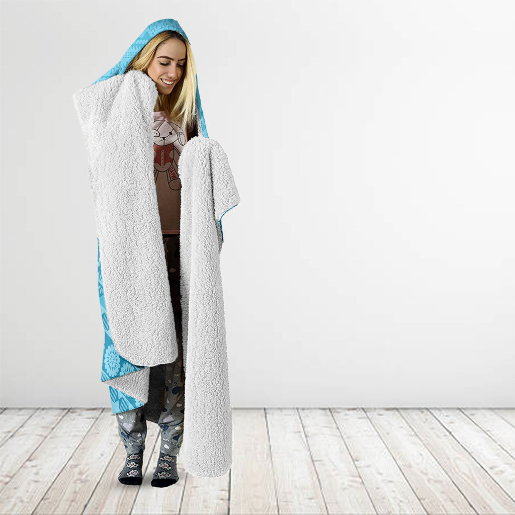 Personalised Bula Vinaka Fiji Drua Hooded Blanket Fijian Traditional Canoe Tapa Cloth Blue LT14 - Polynesian Pride
