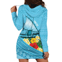 Personalised Bula Vinaka Fiji Drua Hoodie Dress Fijian Traditional Canoe Tapa Cloth Blue LT14 - Polynesian Pride