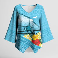 Personalised Bula Vinaka Fiji Drua Kimono Sleeve Blouse Fijian Traditional Canoe Tapa Cloth Blue LT14 Female Blue - Polynesian Pride