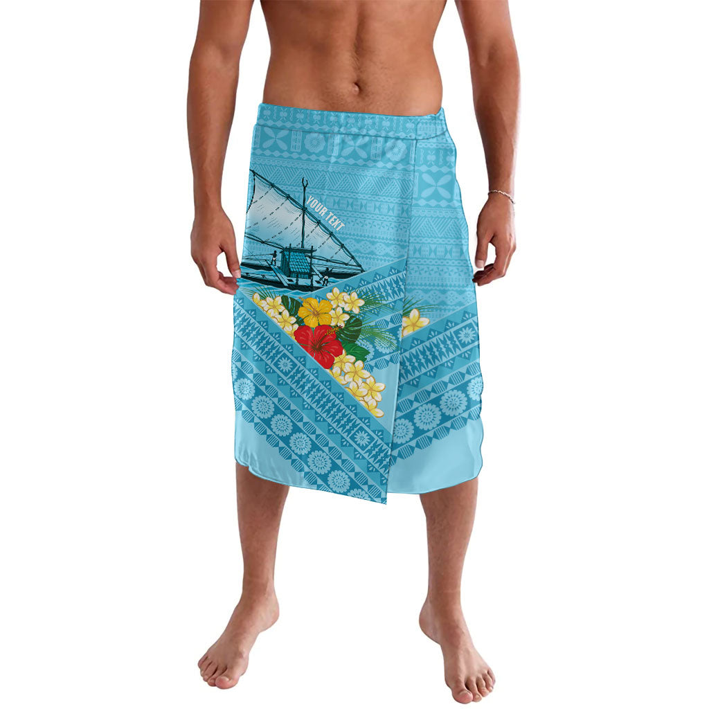 Personalised Bula Vinaka Fiji Drua Lavalava Fijian Traditional Canoe Tapa Cloth Blue LT14 Blue - Polynesian Pride