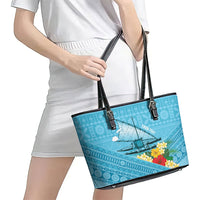 Personalised Bula Vinaka Fiji Drua Leather Tote Bag Fijian Traditional Canoe Tapa Cloth Blue LT14 - Polynesian Pride