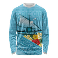 Personalised Bula Vinaka Fiji Drua Long Sleeve Shirt Fijian Traditional Canoe Tapa Cloth Blue LT14 Unisex Blue - Polynesian Pride