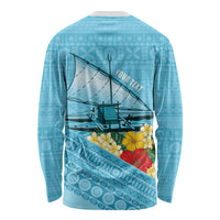 Personalised Bula Vinaka Fiji Drua Long Sleeve Shirt Fijian Traditional Canoe Tapa Cloth Blue LT14 - Polynesian Pride