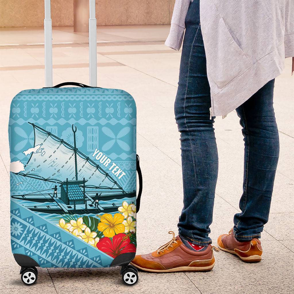 Personalised Bula Vinaka Fiji Drua Luggage Cover Fijian Traditional Canoe Tapa Cloth Blue LT14 Blue - Polynesian Pride